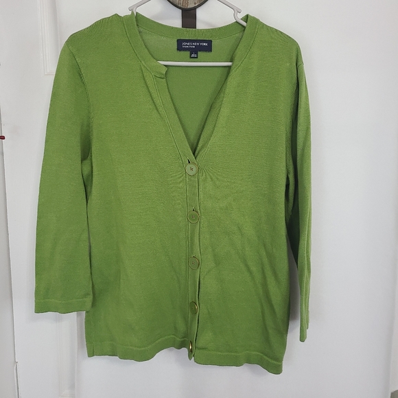 (1218) Jones New York Signature Woman's Long Sleeve V-Neck Button Down Sweater - Picture 1 of 16
